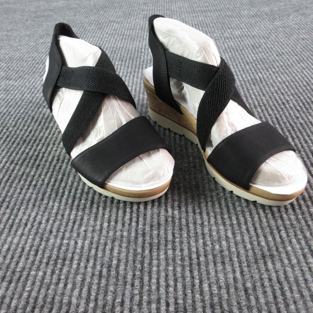 Dr. Scholl's Sandals Womens Size 7 Black Strappy Wedge Cushioned Comfort NWOB